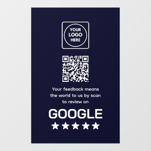 Custom Navy QR Code   Google Reviews Display Window Cling