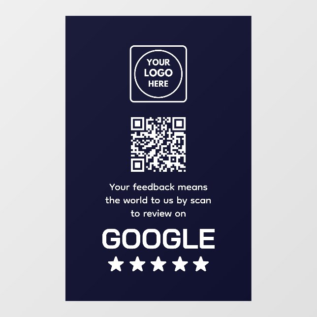 Custom Navy QR Code | Google Reviews Display Window Cling (Sheet)