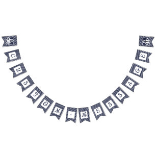 Custom Navy Striped Preppy Anchor Bunting Bunting