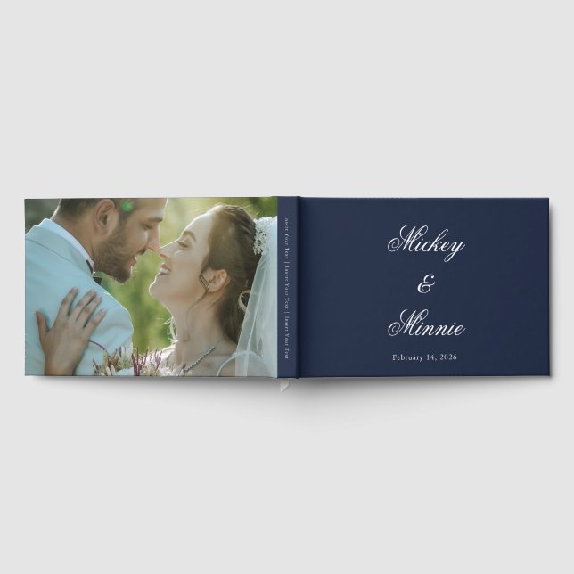 Custom Navy Wedding Guest Book with Photo & Text (Full)