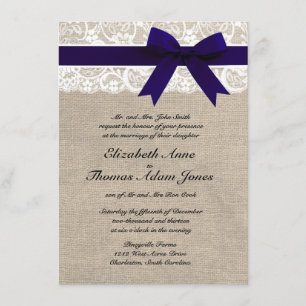 Custom Navy & White Lace & Burlap Wedding Invite