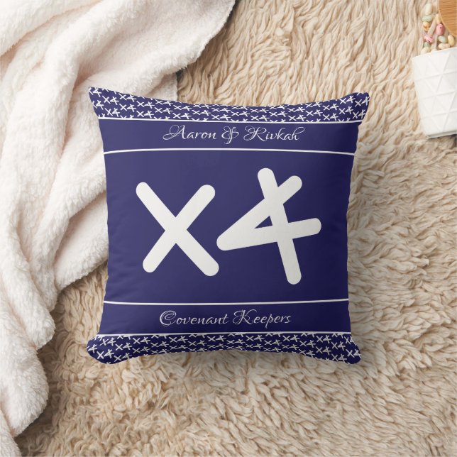 Custom Navy White Name Quote Wedding Keepsake  Cushion (Blanket)