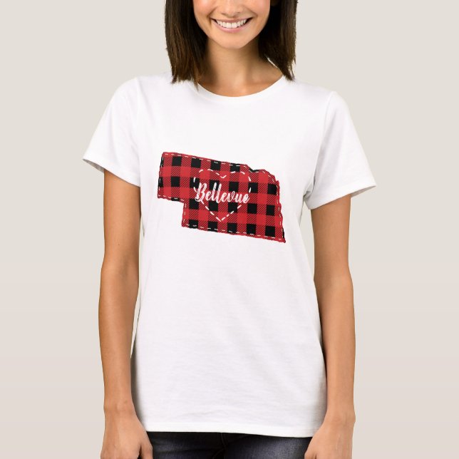 Custom Nebraska Home State Buffalo Plaid Christmas T-Shirt (Front)