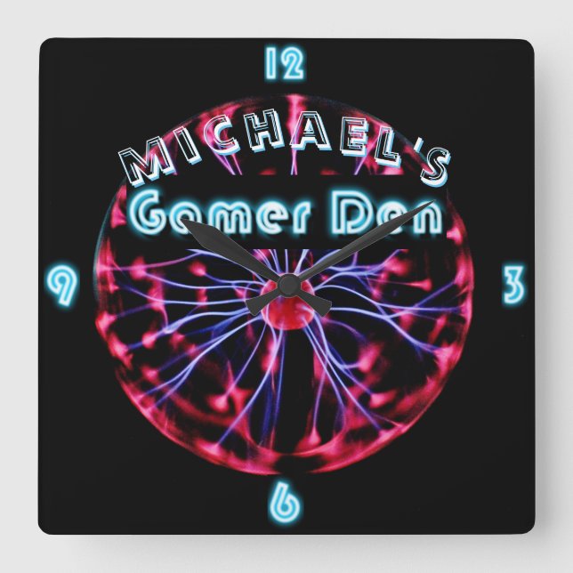 Custom Neon Clock Gamer DEN Plasma Ball Games Geek (Front)
