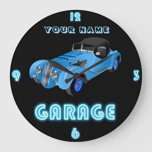 Custom NEON GARAGE Clock ADD Business Name Cars 2 (Front)