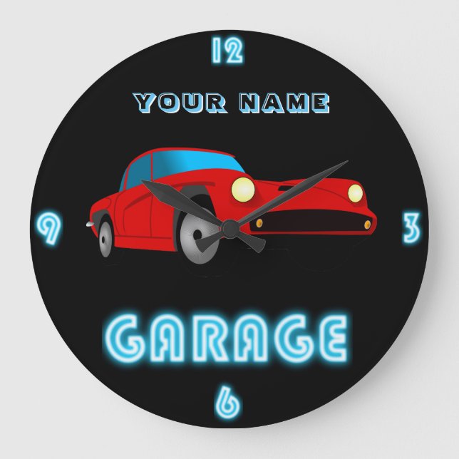 Custom NEON GARAGE Clock ADD Business Name Cars 3 (Front)