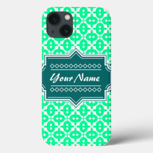 Custom Neon Green and Teal Decorative Pattern iPhone 13 Case