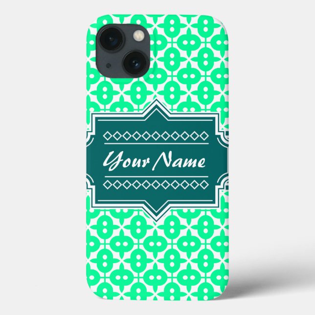 Custom Neon Green and Teal Decorative Pattern Case-Mate iPhone Case (Back)