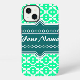 Custom Neon Green and Teal Decorative Pattern iPhone 13 Case