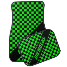 Custom Neon Green Chequered Pattern Car Floor Mat