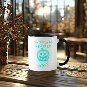 Custom Neon Halloween - Cyan Pumpkin Design Mug