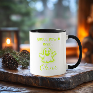 Custom Neon Halloween Mug - Lime Ghost Design