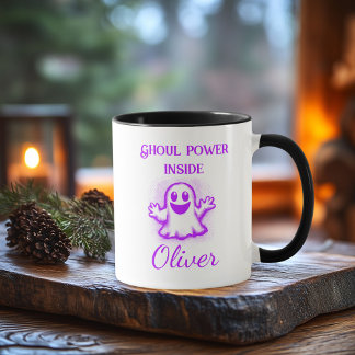 Custom Neon Halloween Mug - Purple Ghost Design