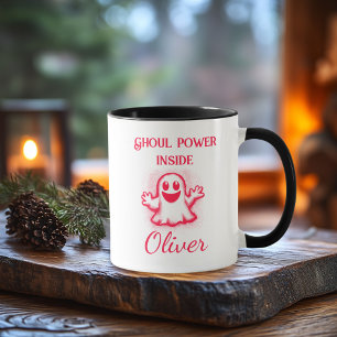 Custom Neon Halloween Mug - Red Ghost Design