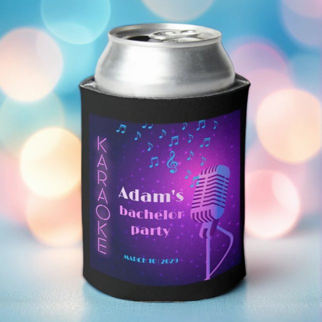 Custom Neon Karaoke Night Bachelor Party  Can Cooler (Creator Uploaded)