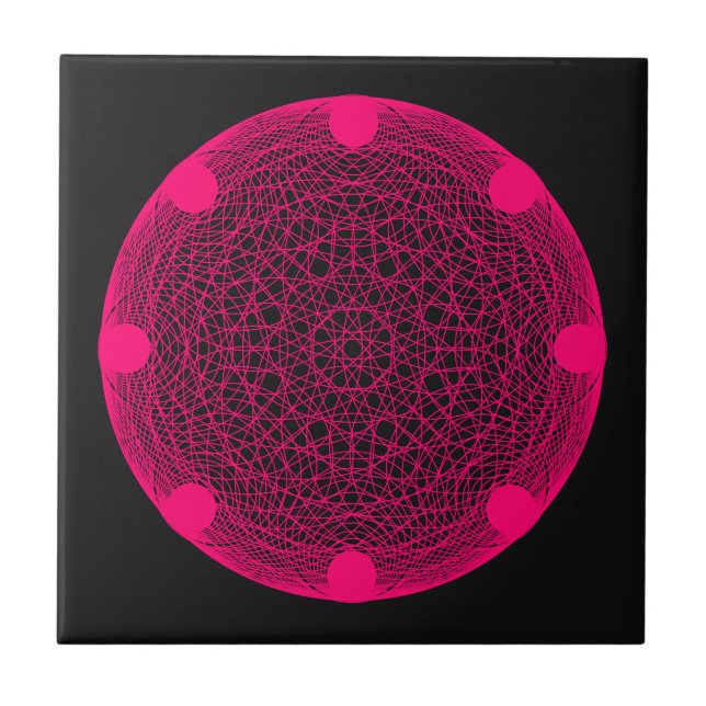 Custom Neon Pink Mandala on Black Ceramic Tile (Front)
