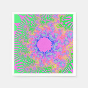 Custom Neon Rainbow Sunburst Paper Napkins