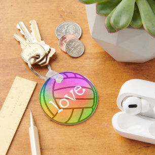 Custom Neon Rainbow Volleyball Key Ring