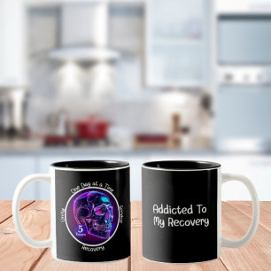 Custom Neon Skull 12-Step Milestone Gift Two-Tone Coffee Mug