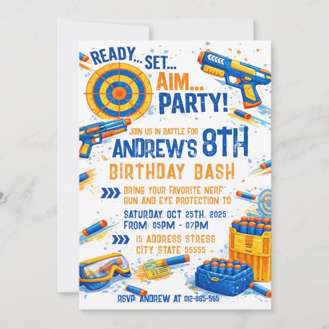 Custom Nerf War Birthday Invitation  (Front)