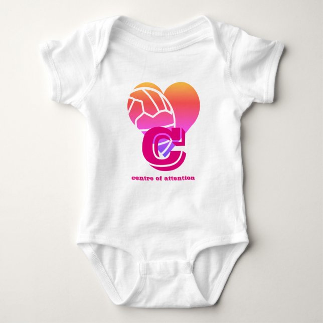 Custom Netball Player Position Heart Print Baby Bodysuit (Front)