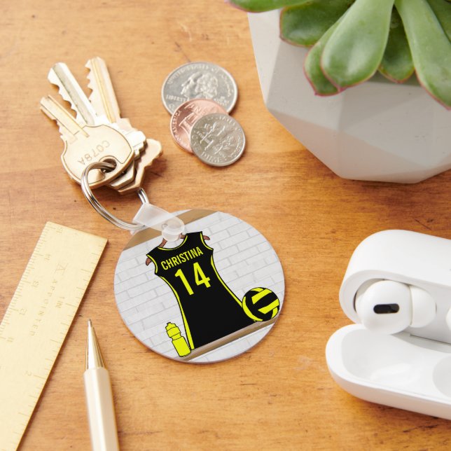Custom Netball Uniform black yellow Key Ring (Desk)