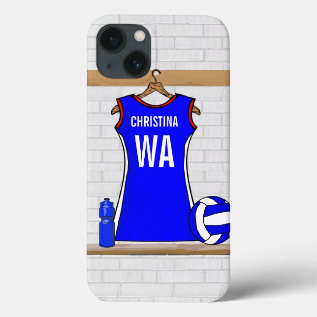 Custom Netball Uniform Blue with Red  and White Case-Mate iPhone Case (Back)