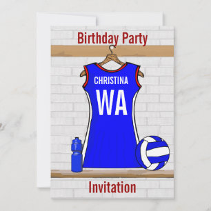 Custom Netball Uniform  Blue with red and White Invitation