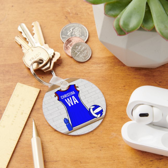Custom Netball Uniform Blue with Red and White Key Ring (Desk)