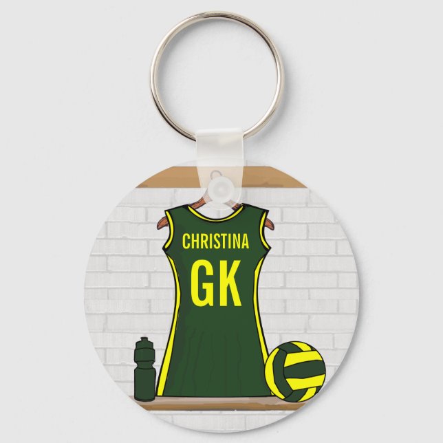Custom Netball Uniform Green with Yellow Key Ring (Front)