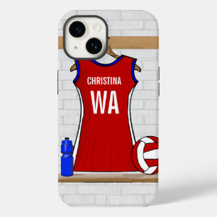 Custom Netball Uniform Red with Blue and White iPhone 14 Case