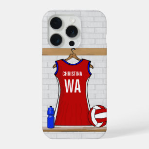 Custom Netball Uniform Red with Blue and White iPhone 15 Pro Case