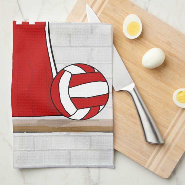 Custom Netball Uniform Red with Blue and White Tea Towel (Quarter Fold)