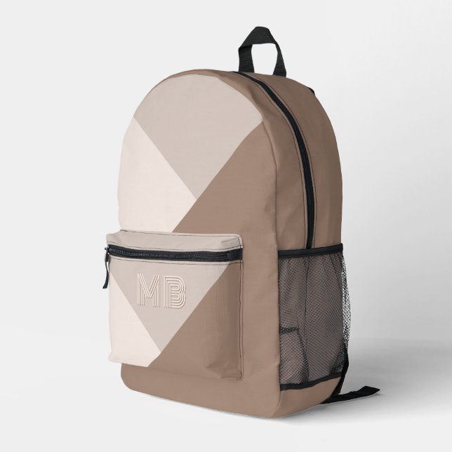 Custom Neutral Brown Ivory Beige Taupe Natural Printed Backpack (Back Corner Right)