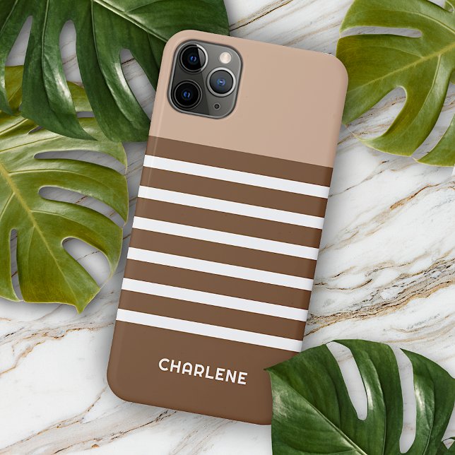 Custom Neutral Earth Tones White Stripes Pattern Case-Mate iPhone Case (Creator Uploaded)