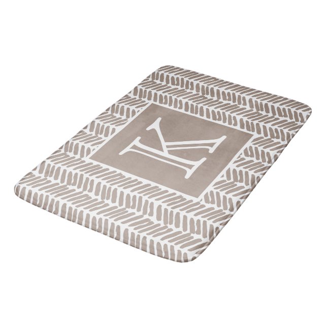 Custom Neutral Earthy Taupe Zigzag Art Stripes  Bath Mat (Angled)