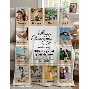 Custom Neutral Modern 12 Photo First Anniversary Sherpa Blanket