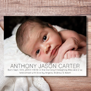 Custom New Baby Newborn Boy Birth Stats PHOTO Announcement