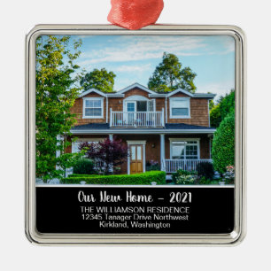 Custom New Home Photo With Year, Name Metal Tree Decoration
