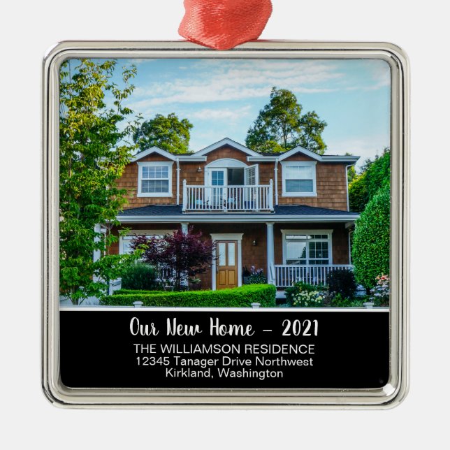 Custom New Home Photo With Year, Name Metal Tree Decoration (Front)