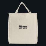 Custom New Mama Established Mum Est Year Mum Mummy Embroidered Tote Bag<br><div class="desc">Custom New Mama Est Totebag,  Customisable Mum Mummy Mum Mother,  Mummy established Gift for her,  wife from husband embroidery establish,  Customised Momma Mother's Day Matching,  tote bag present couple partner,  Valentine's Embroider Father Him Dad,  your Birthday Christmas Baby Boy,  Girl His Birth Anniversary Personalised,  Son Daughter Personalised with date</div>