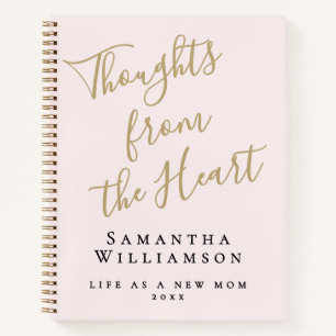 Custom New Mom Name Year Pastel Pink Gold Black Notebook