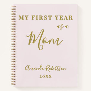 Custom New Mom Pastel Pink Gold Calligraphy Chic Notebook