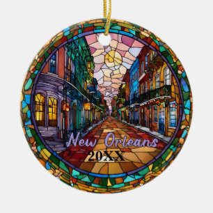 Custom New Orleans Bourbon Street Dated  Ceramic Tree Decoration