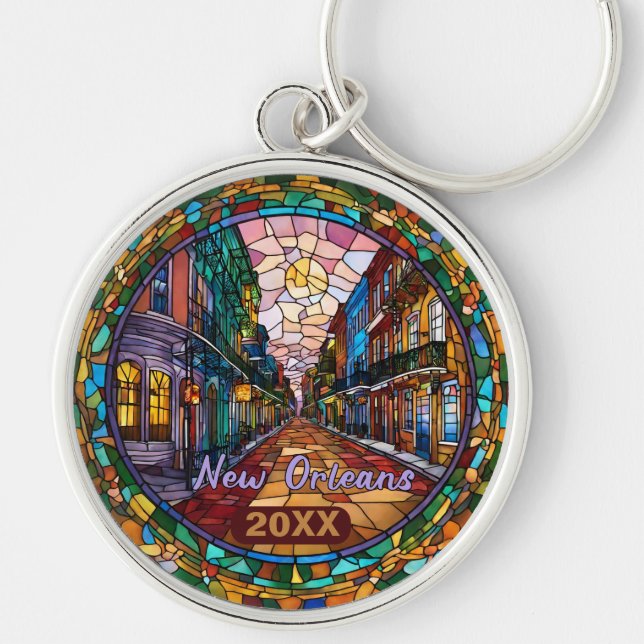 Custom New Orleans Bourbon Street Dated  Key Ring (Front)
