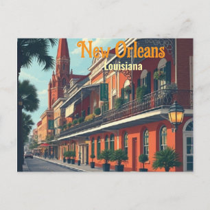 Custom New Orleans Louisiana Travel Art Vintage Postcard