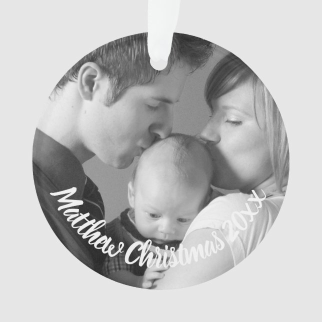 Custom New Parents Baby Photo Holiday Ornament (Front)