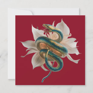 Custom New Year of the Snake Gold Red White Floral Card