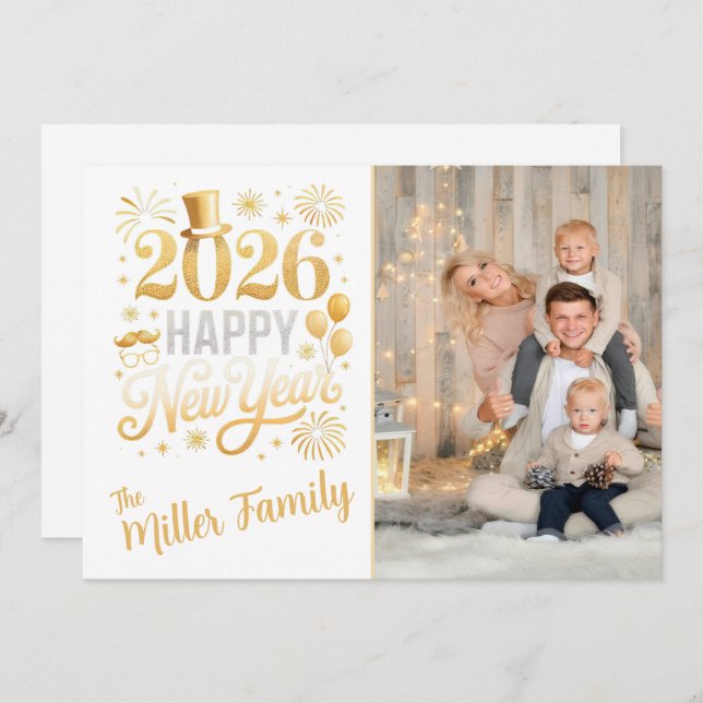 Custom New Year Photo Holiday Card  (Front/Back)