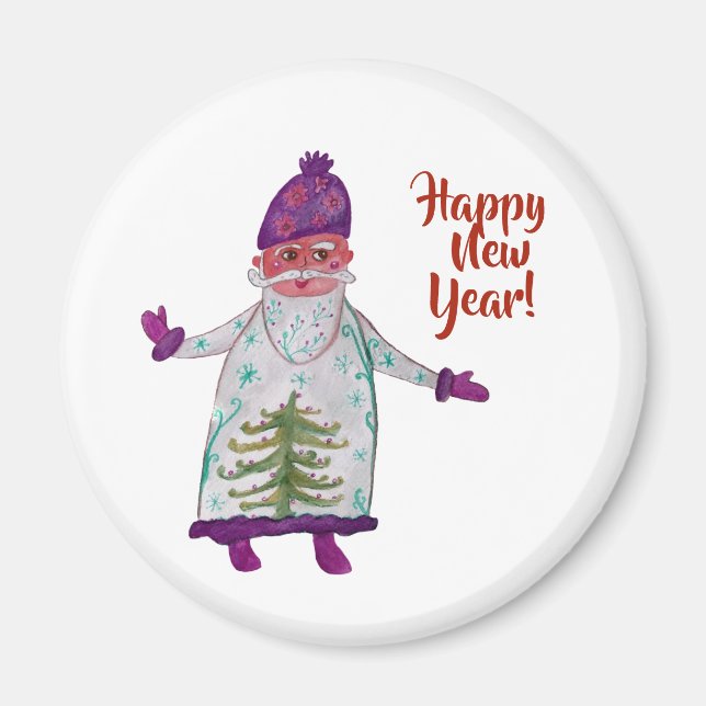 Custom  New Year,  Santa Claus  Round Magnet (Front)
